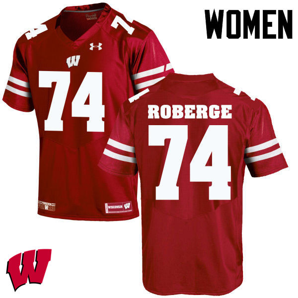 Women Wisconsin Badgers #74 Gunnar Roberge College Football Jerseys-Red